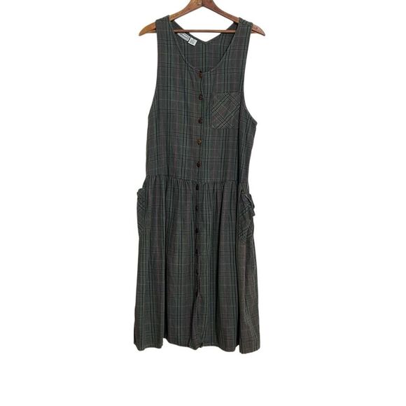 Avocado Plaid Sleeveless Cotton Button Front Midi Dress Gray Pink Size Large - Picture 1 of 7
